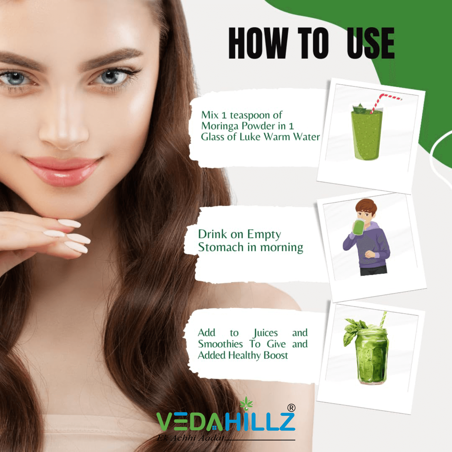 Vedahillz Moringa Powder Made from Carefully Selected Moringa Leaves